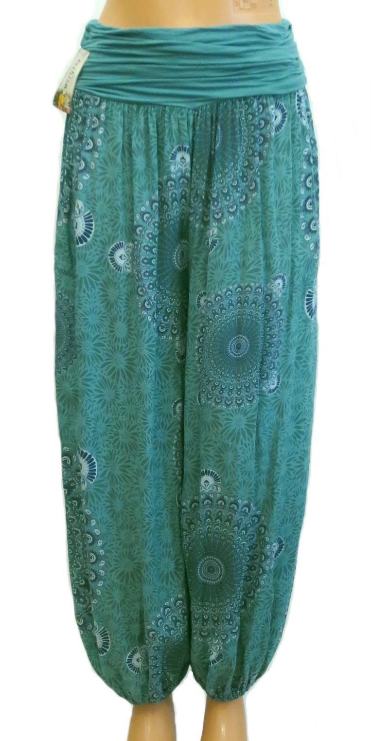 Dámske letné voľné nohavice s tureckým vzorom- zelené