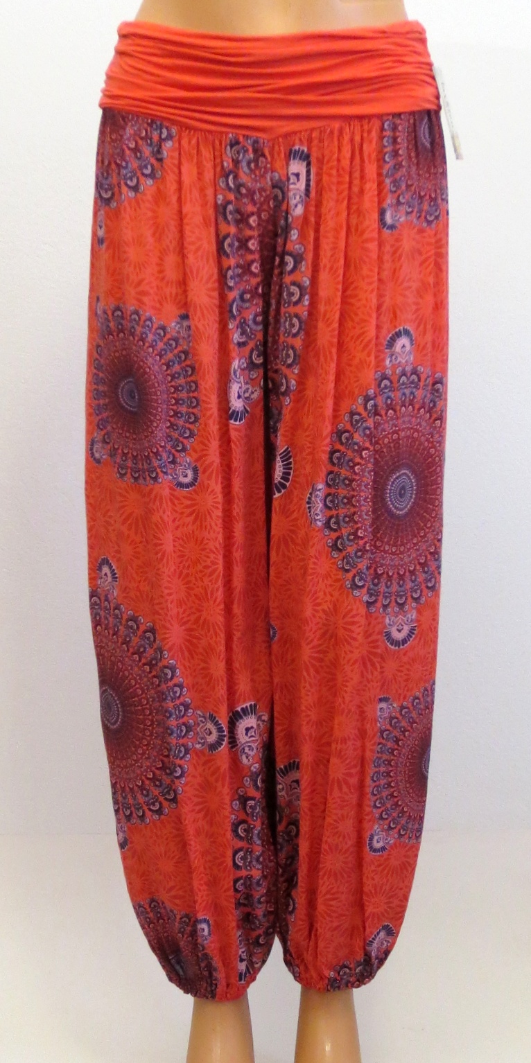 Dámske letné voľné nohavice s tureckým vzorom- oranžové