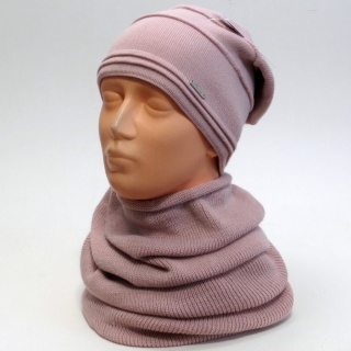 Dámska súprava čiapka a šál ( nákrčník) - ružová