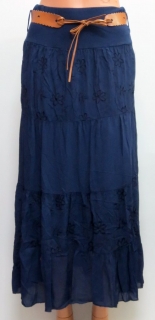 Letná sukňa dlhá výšivaná- tmavomodrá