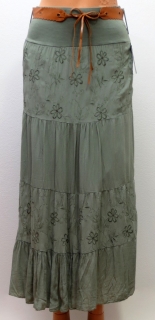 Letná sukňa dlhá výšivaná- olivovozelená