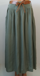 Dlhá letná sukňa s vreckami- olivovozelená